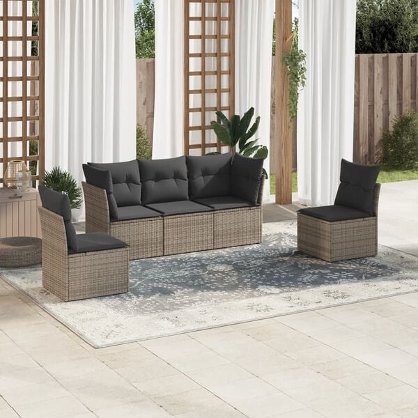 vidaXL 5 Piece Garden Sofa Set with Cushions Grey Poly Rattan
