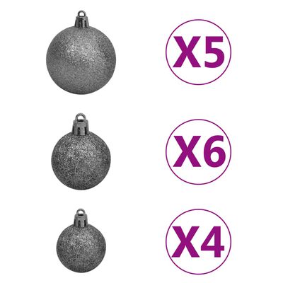 vidaXL 61 Piece Christmas Ball Set with Peak and 150 LEDs White&Gey