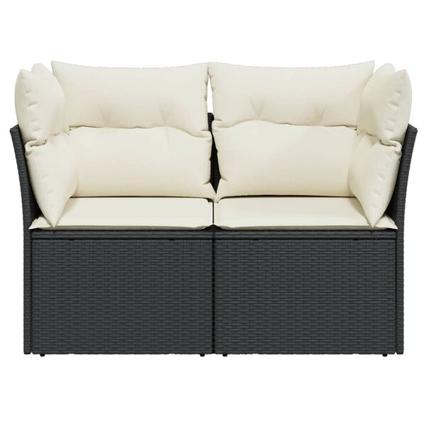vidaXL Garden Sofa with Cushions 2-Seater Black Poly Rattan