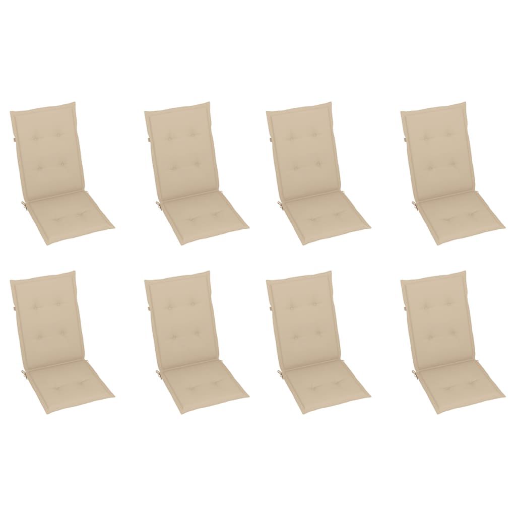 vidaXL Reclining Garden Chairs with Cushions 8 pcs Solid Teak Wood