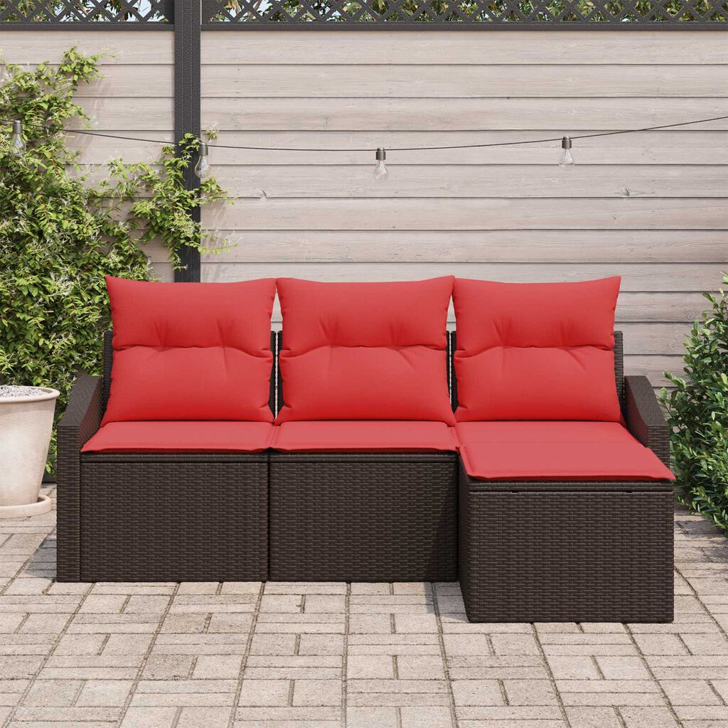 vidaXL 4 Piece Garden Sofa Set with Cushions Brown Poly Rattan