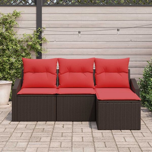 vidaXL 4 Piece Garden Sofa Set with Cushions Brown Poly Rattan