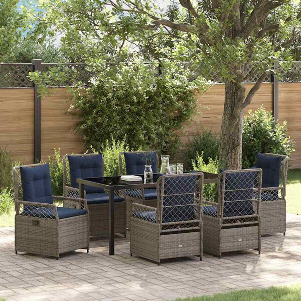 vidaXL Garden Dining Set 7 pcs Grey Poly Rattan