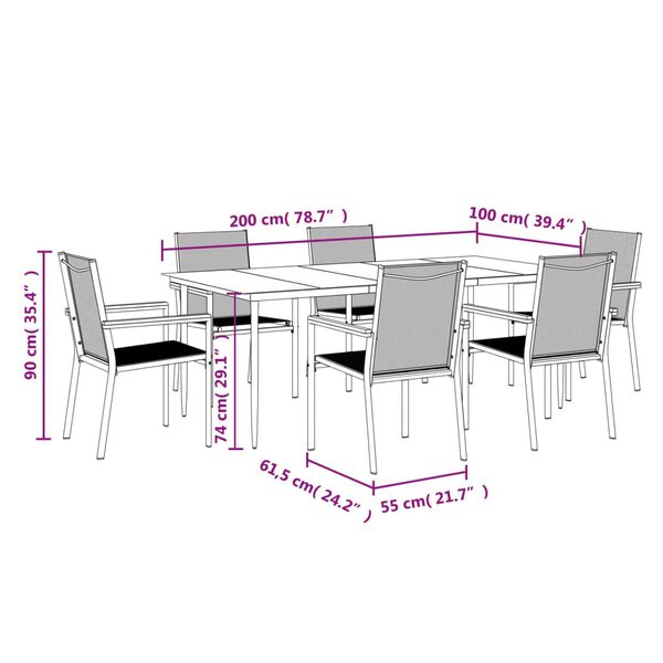 vidaXL 7 Piece Garden Dining Set Black Textilene and Steel