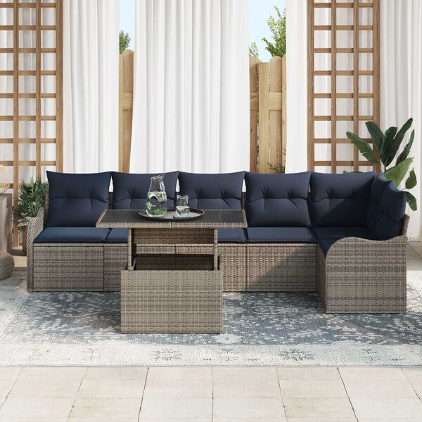 vidaXL 7 Piece Garden Sofa Set with Cushions Grey Poly Rattan