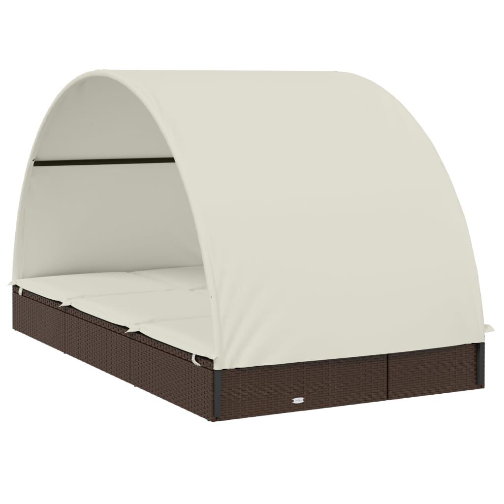 vidaXL 2-Person Sunbed with Round Roof Brown 211x112x140 cm Poly Rattan