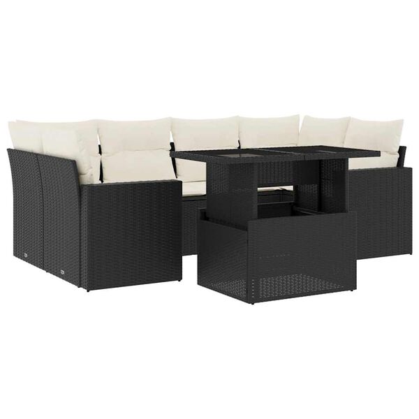 vidaXL 7 Piece Garden Sofa Set with Cushions Black Poly Rattan
