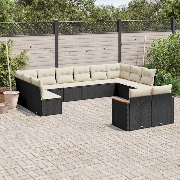 vidaXL 12 Piece Garden Sofa Set with Cushions Black Poly Rattan