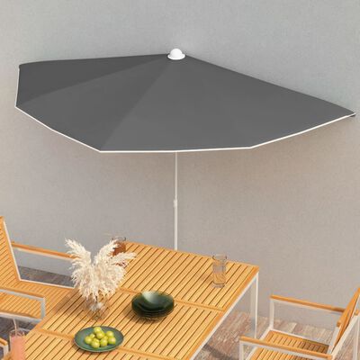 vidaXL Garden Half Parasol with Pole 180x90 cm Anthracite