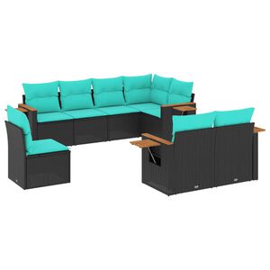 vidaXL 8 Piece Garden Sofa Set with Cushions Black Poly Rattan