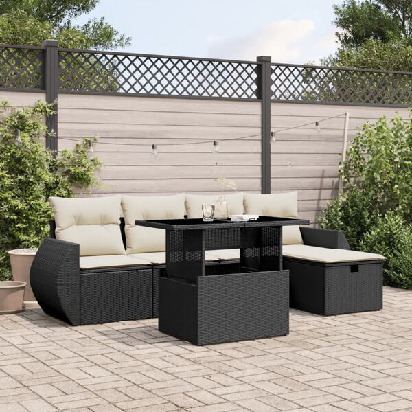 vidaXL 6 Piece Garden Sofa Set with Cushions Black Poly Rattan