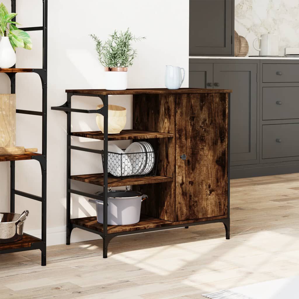 vidaXL Kitchen Trolley Smoked Oak 87.5x38.5x84.5 cm Engineered Wood