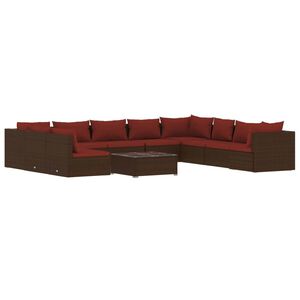vidaXL 11 Piece Garden Lounge Set with Cushions Brown Poly Rattan