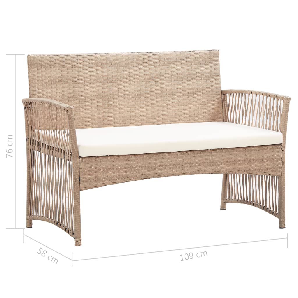 vidaXL 4 Piece Garden Lounge Set with Cushion Poly Rattan Beige