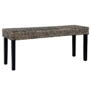 vidaXL Bench 110 cm Black Natural Kubu Rattan and Solid Mahogany Wood