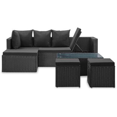 vidaXL 4 Piece Garden Lounge Set Black with Cushions Poly Rattan