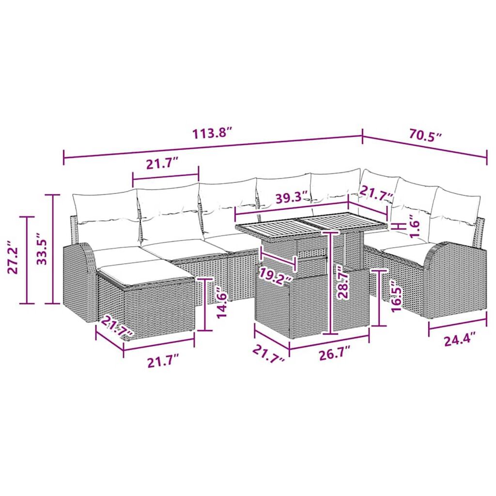 vidaXL Garden Sofa Set with Cushion 9 pcs Grey and navy blue