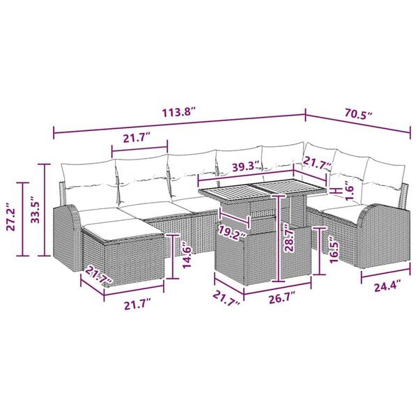 vidaXL Garden Sofa Set with Cushion 9 pcs Grey and navy blue