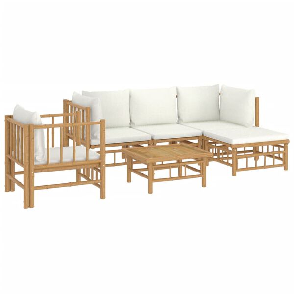 vidaXL 6 Piece Garden Lounge Set with Cream White Cushions Bamboo
