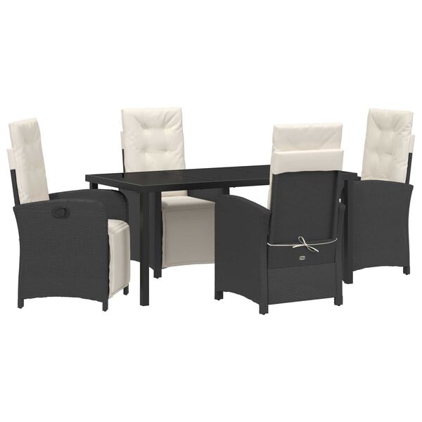 vidaXL Garden Dining Set with Cushion 5 pcs Black Poly Rattan