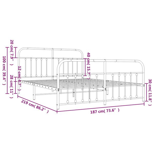 vidaXL Metal Bed Frame without Mattress with Footboard Black 183x213cm