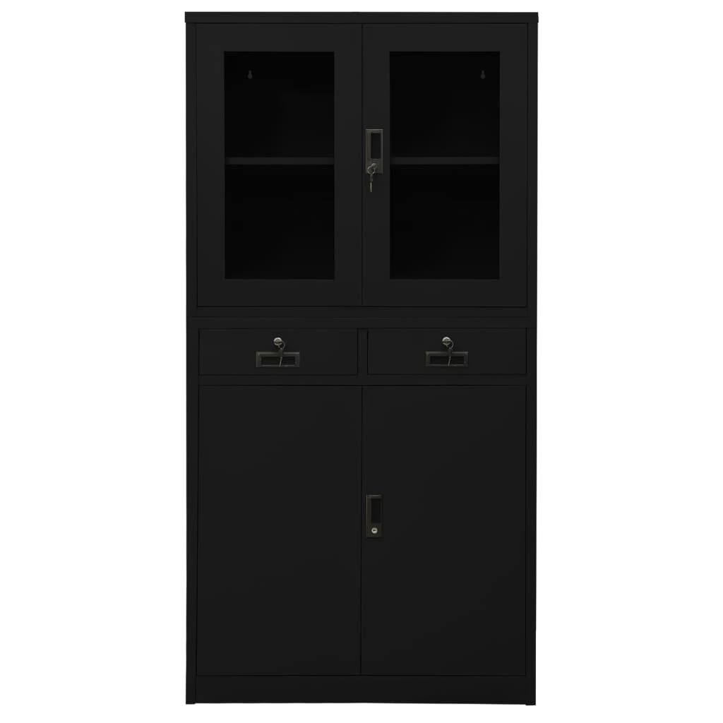 vidaXL Office Cabinet Black 90x40x180 cm Steel and Tempered Glass