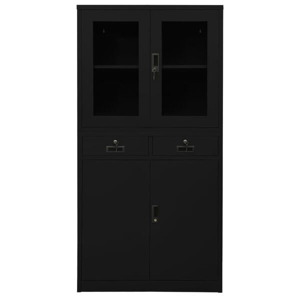vidaXL Office Cabinet Black 90x40x180 cm Steel and Tempered Glass