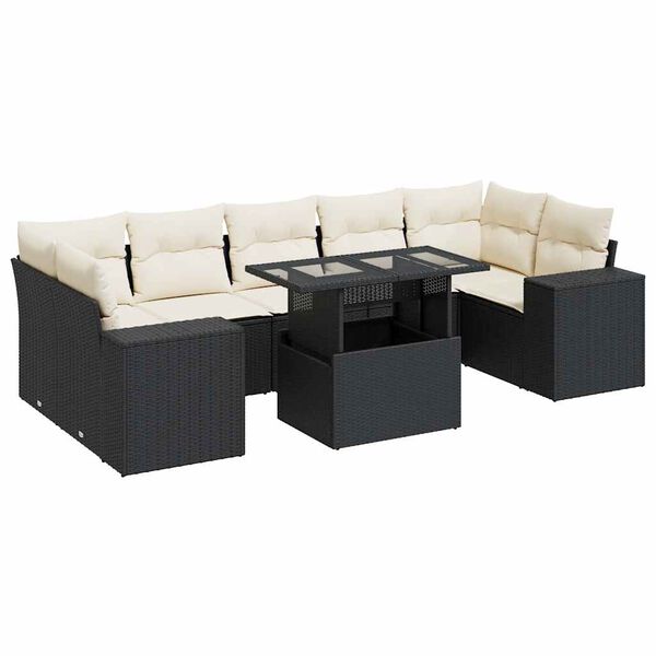 vidaXL 8 Piece Garden Sofa Set with Cushions Black Poly Rattan