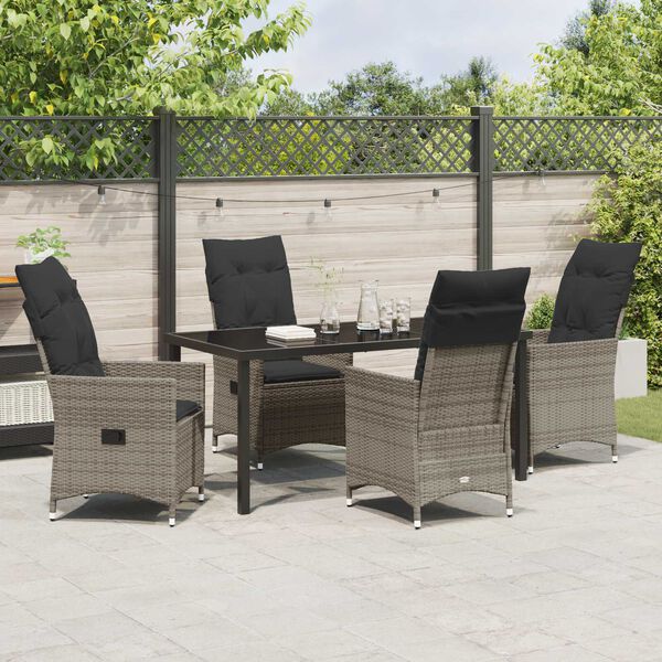 vidaXL Garden Dining Set with Cushion 5 pcs Grey Poly Rattan