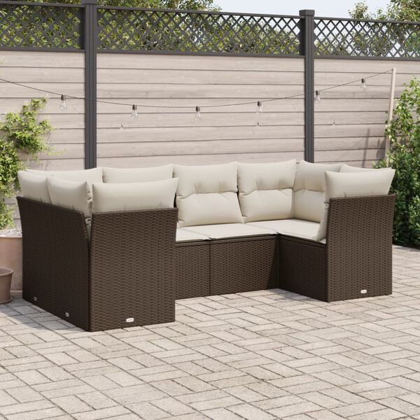 vidaXL 6 Piece Garden Sofa Set with Cushions Brown Poly Rattan