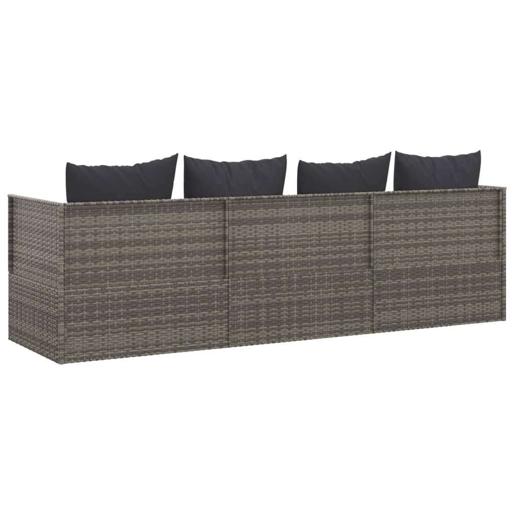vidaXL Outdoor Lounge Bed with Cushions Grey Poly Rattan