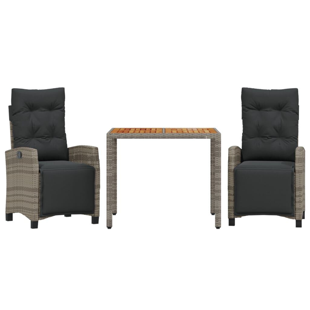 vidaXL 3 Piece Garden Dining Set with Cushions Grey Poly Rattan