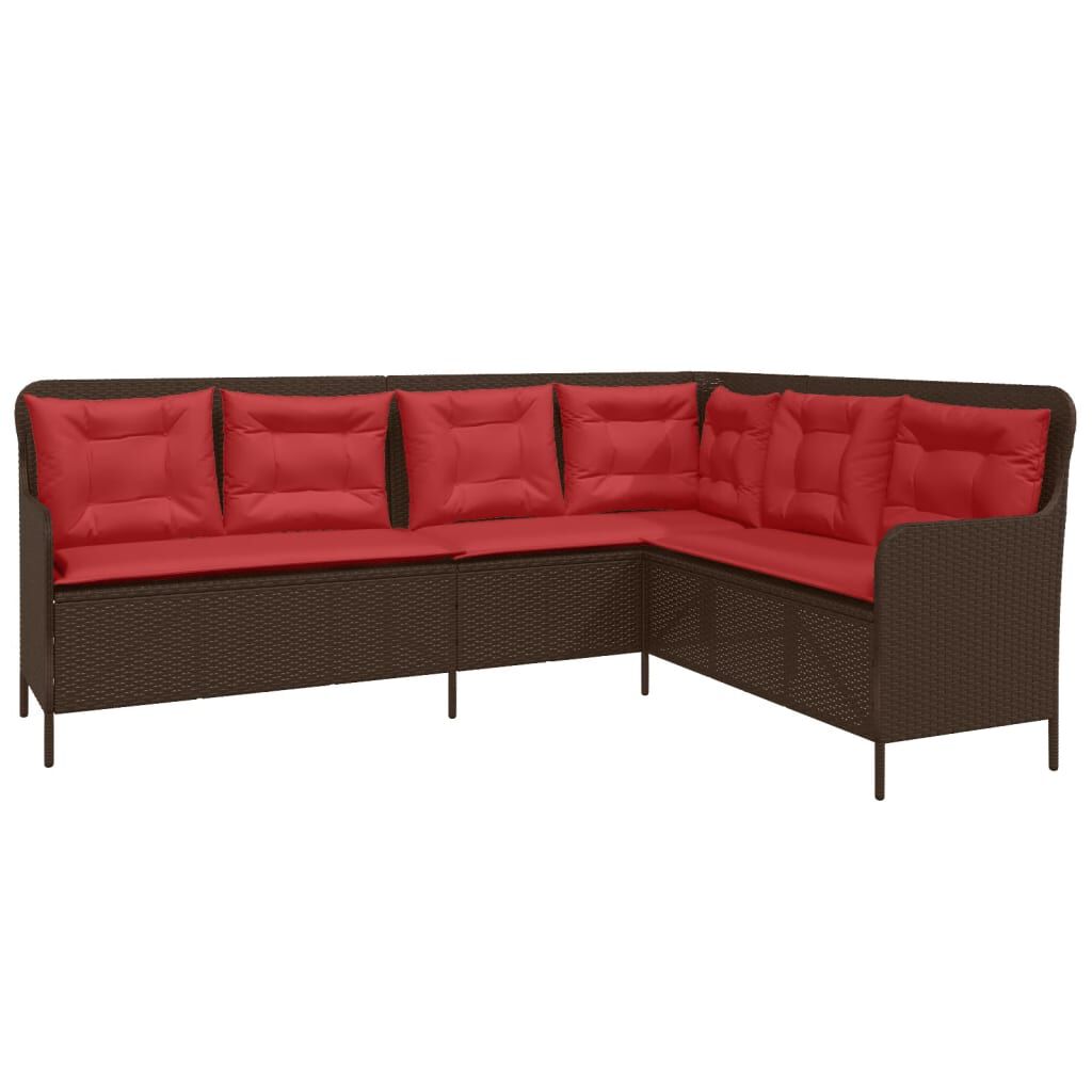 vidaXL Garden Sofa with Cushions L-Shaped Brown Poly Rattan