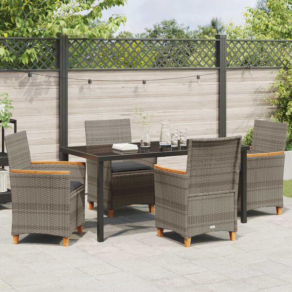 vidaXL Garden Dining Set 5 pcs Grey Poly Rattan