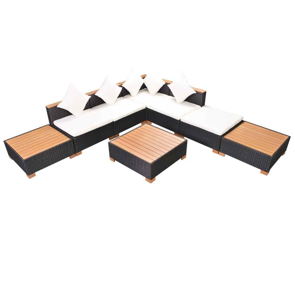 vidaXL 8 Piece Garden Lounge Set with Cushions Poly Rattan Black