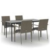 vidaXL 5 Piece Garden Dining Set with Cushions Black and Grey Poly Rattan