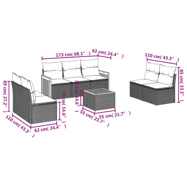 vidaXL 8 Piece Garden Sofa Set with Cushions Beige Poly Rattan