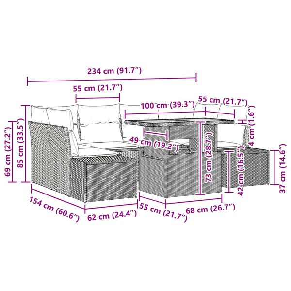 vidaXL 7 Piece Garden Sofa Set with Cushions Black Poly Rattan