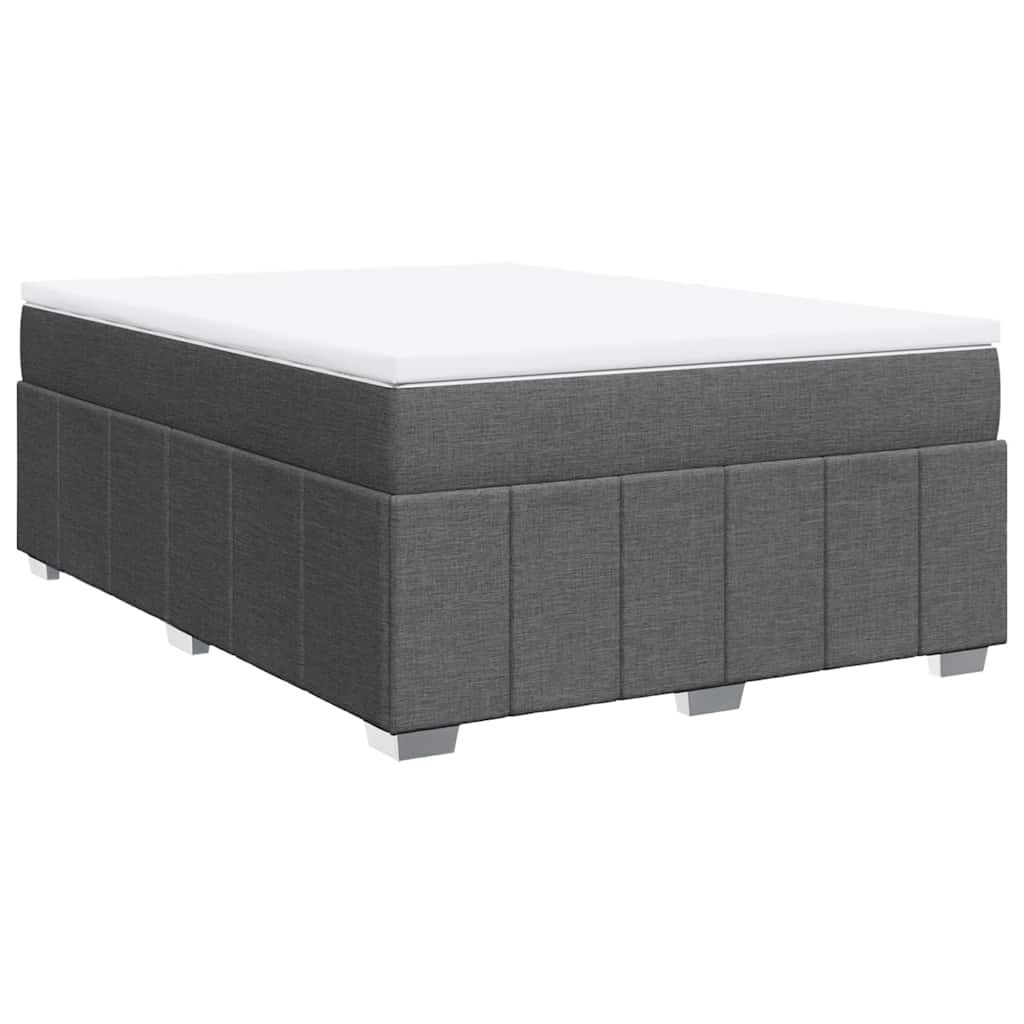 vidaXL Box Spring Bed with Mattress Dark Grey Queen Fabric