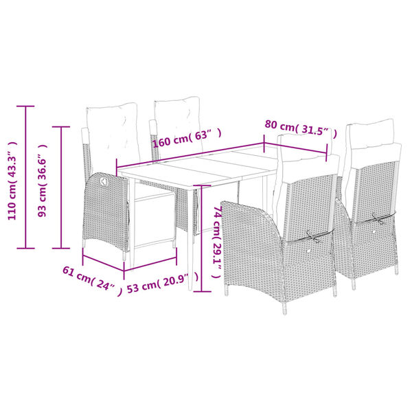 vidaXL 5 Piece Garden Dining Set with Cushions Grey Poly Rattan