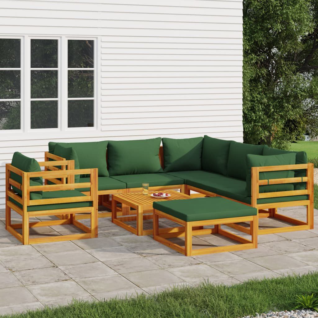 vidaXL 8 Piece Garden Lounge Set with Green Cushions Solid Wood