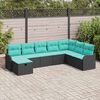 vidaXL Sofa Set with Cushion Manual Black and Turquoise Poly Rattan
