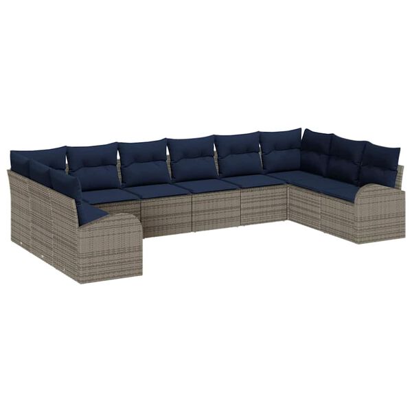 vidaXL Sofa Set 10 pcs Grey Poly Rattan