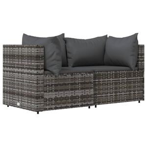 vidaXL Garden Corner Sofas with Cushions 2 pcs Grey Poly Rattan