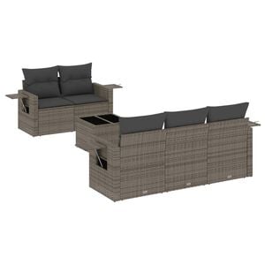 vidaXL 6 Piece Garden Sofa Set with Cushions Grey Poly Rattan