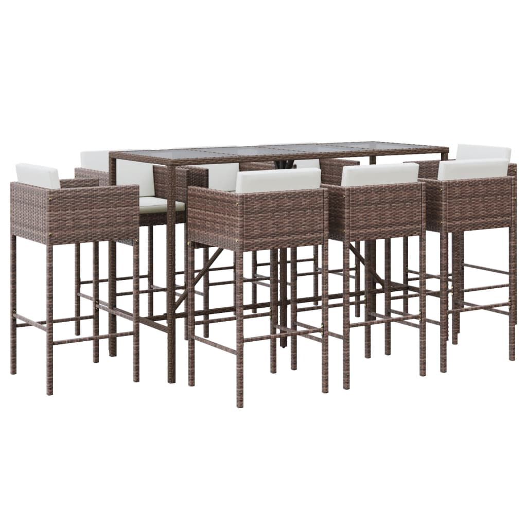 vidaXL 9 Piece Garden Bar Set with Cushions Brown Poly Rattan
