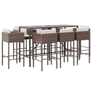 vidaXL 9 Piece Garden Bar Set with Cushions Brown Poly Rattan