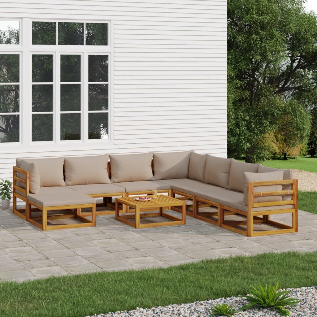 vidaXL 9 Piece Garden Lounge Set with Taupe Cushions Solid Wood