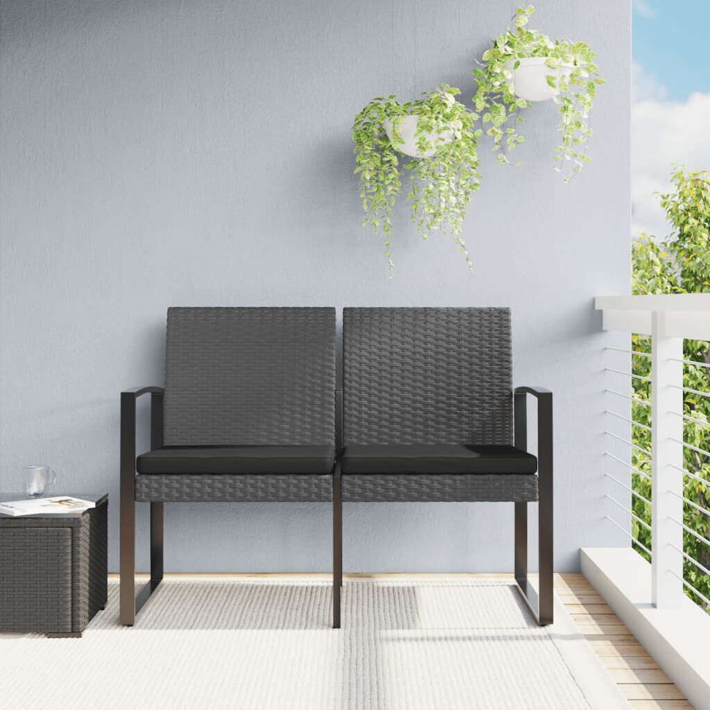 vidaXL 2-Seater Garden Bench with Cushions Dark Grey PP Rattan