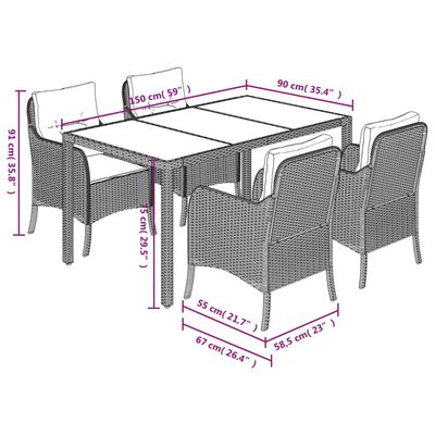 vidaXL 5 Piece Garden Dining Set with Cushions Black Poly Rattan